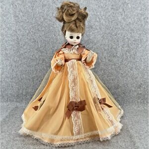 VTG Horsman Doll Yvonne 14" Doll 70s Peach Lace Gown Brown Sleep Eyes Replica